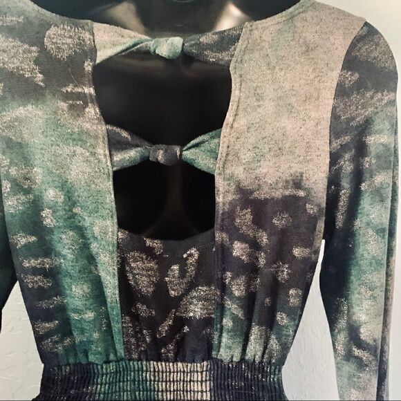 Alice Moon Blue & Green Silver shimmer Smocked Waist Dress Size Medium - Picture 9 of 12